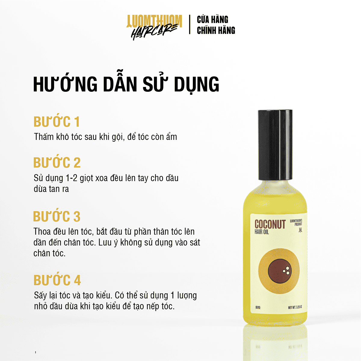 Hướng dẫn sử dụng Tinh dầu dừa Luomthuom Haircare